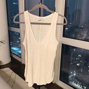 Aritzia Babaton White Deep V-Neck Tank Top